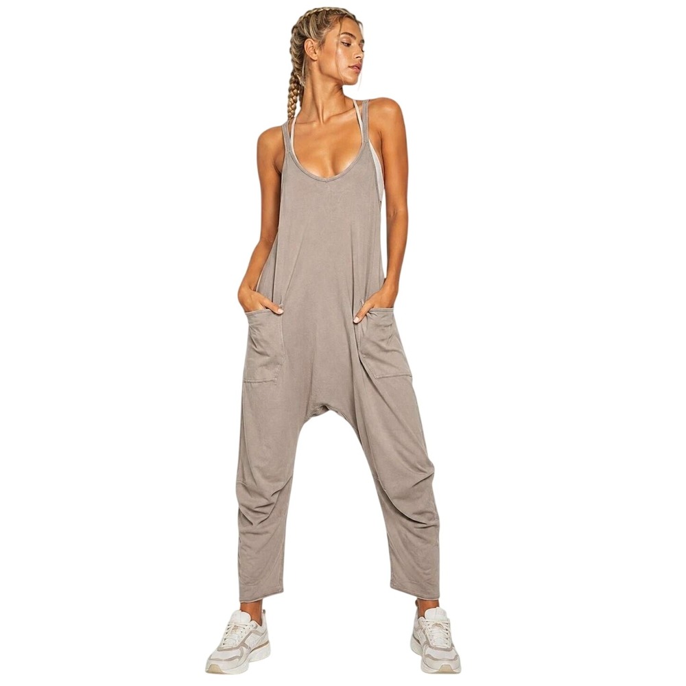 Free People Movement Hot Shot Sleeveless Jumpsuit Mocha Latte Brown XS NWT